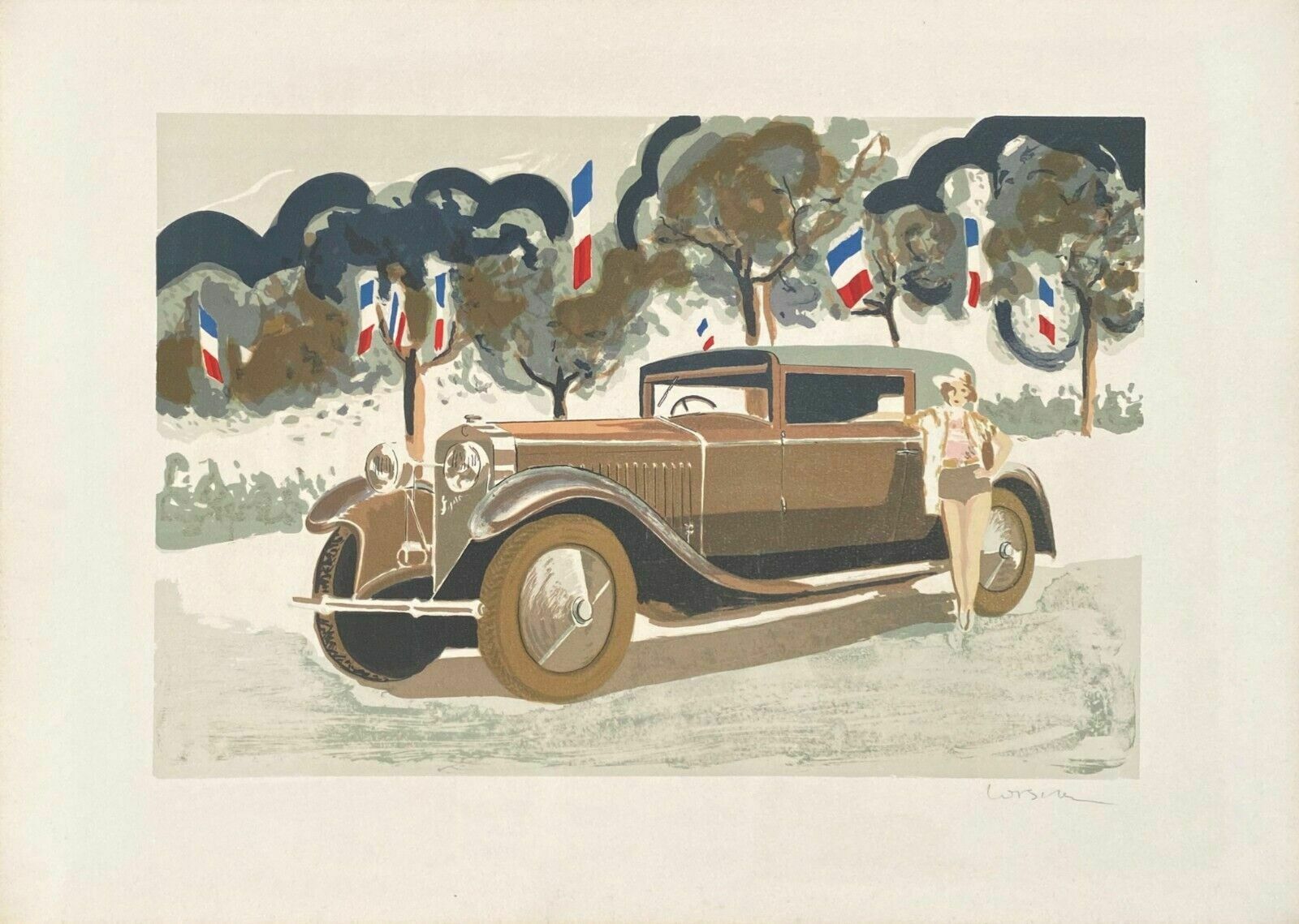 Daniel Lebier – Gesigneerde Lithografie – Cars Cars Art Nouveau Frankrijk