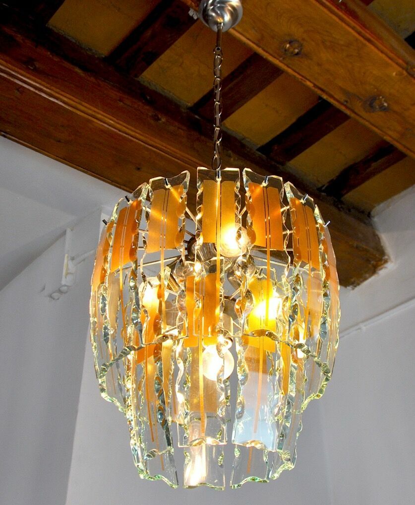 Zero Quattro Chandelier In Brown Cut Glass From Murano Italy 1970 photo furniture