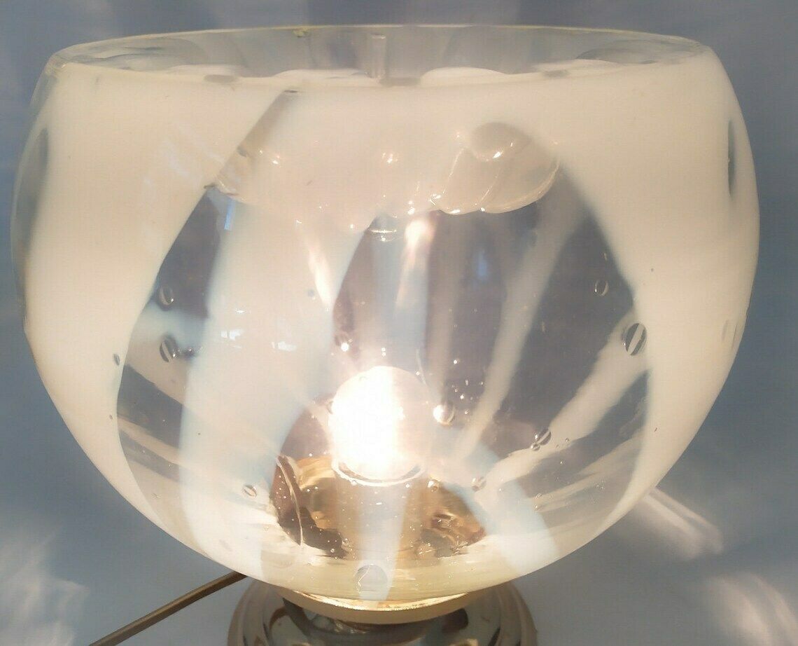 Table Lamp In White And Transparent Murano Glass Vintage Design Mazzega Zuccheri Nason Gold Base photo furniture