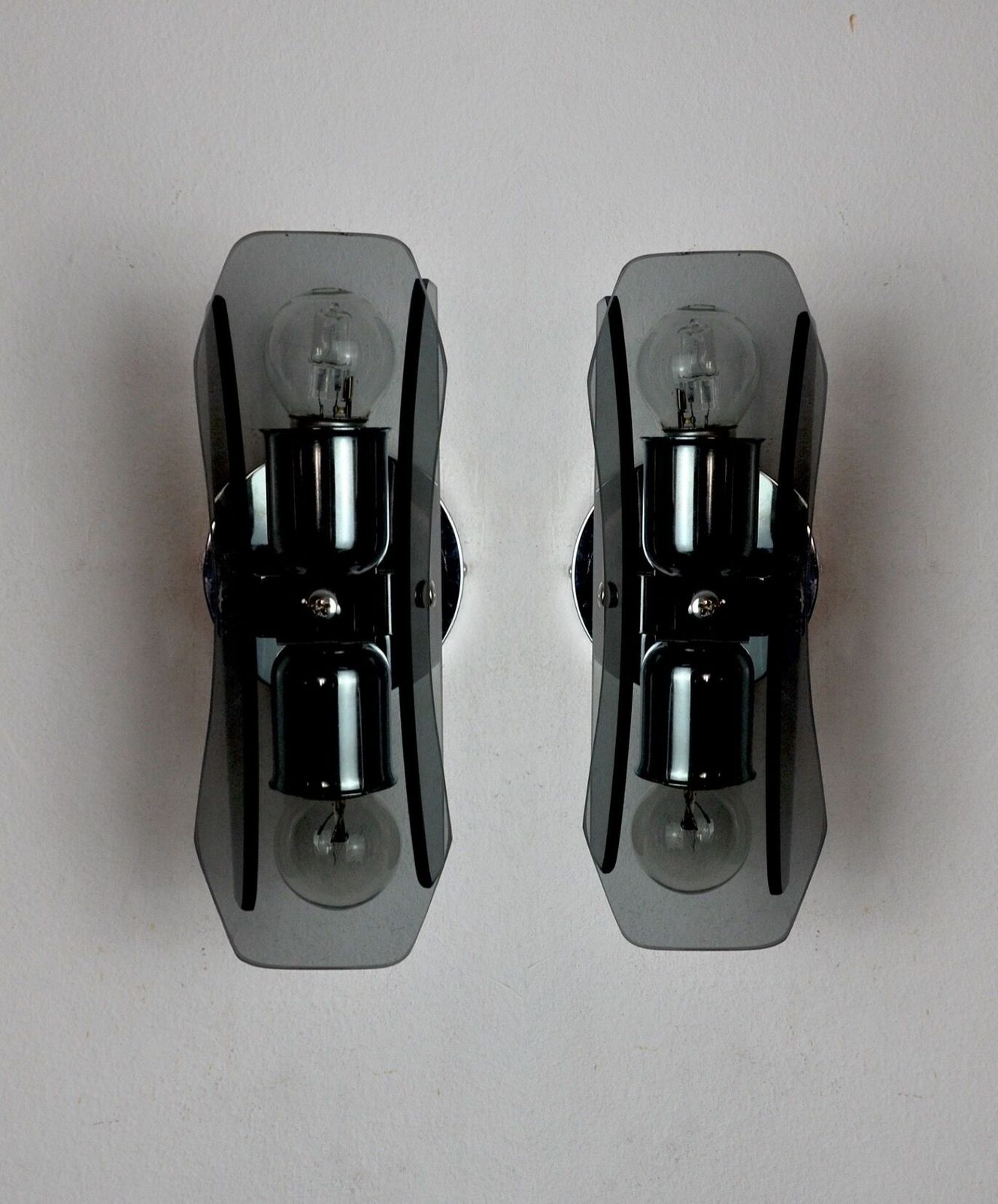 Pair Of Black Veca Sconces, Murano Glass, Italy, 1960s photo vintage
