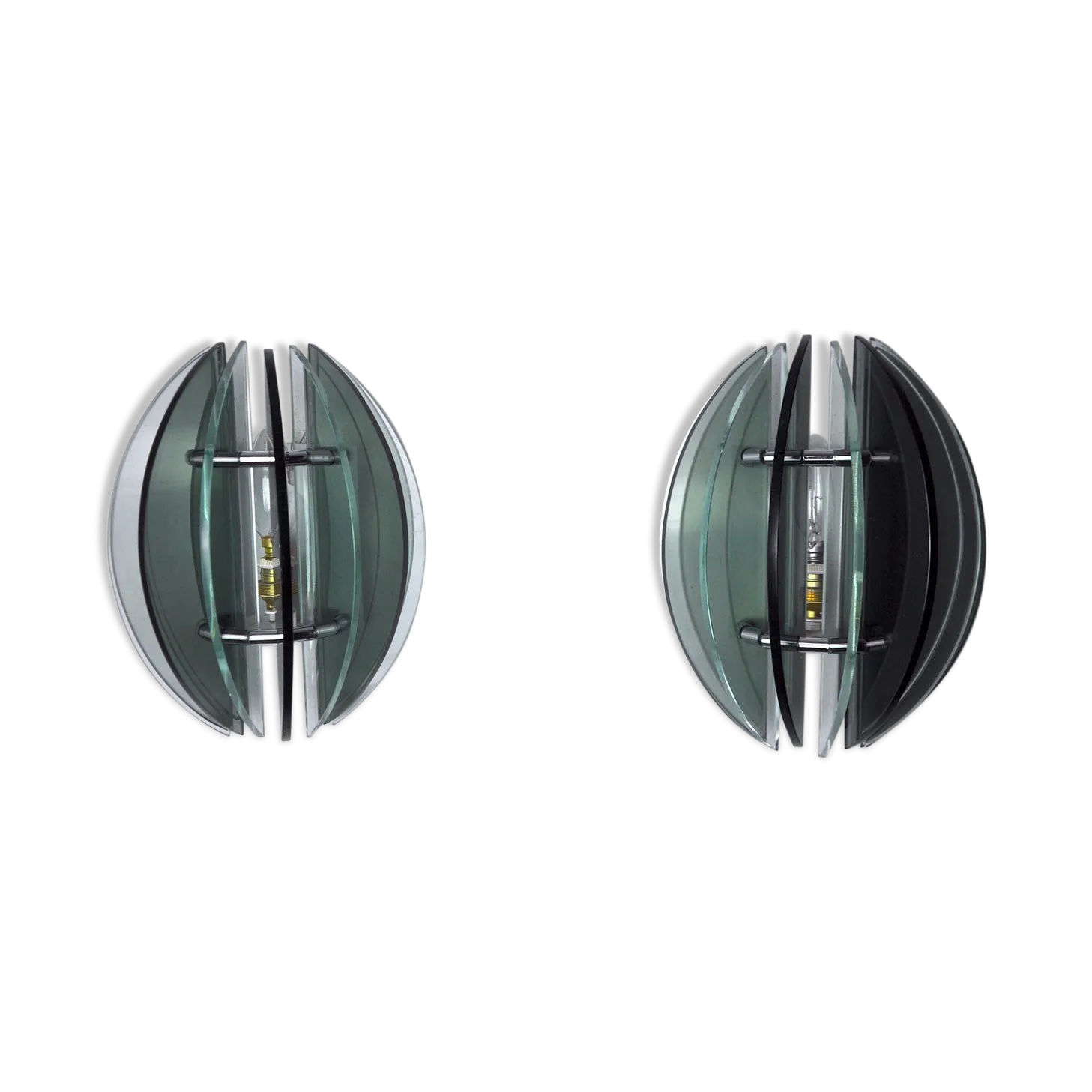 Pair Of Veca Sconces, Two Tone Murano Glass, Italy, 1960s