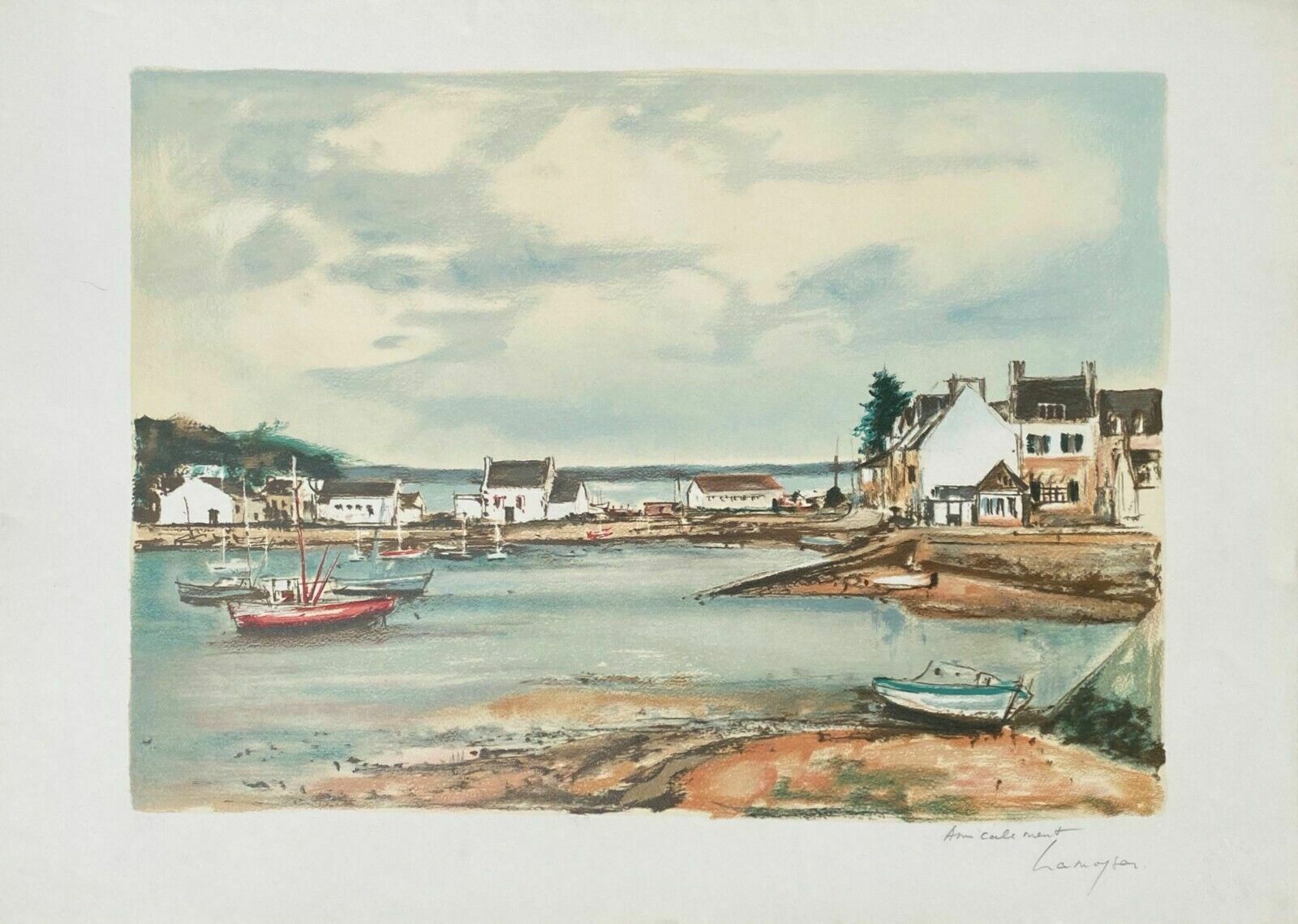 Marcel Cramoysan Signed Lithograph Brittany Port Of Brittany