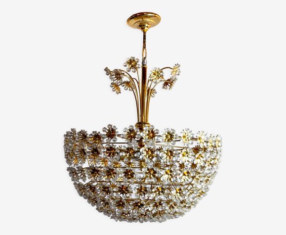 Floral Chandelier In Cut Crystals By Bakalowits And Söhne, Austria, 1970