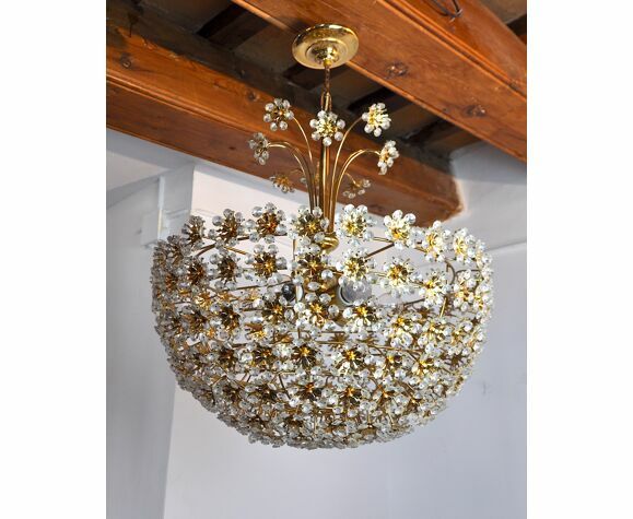 Floral Chandelier In Cut Crystals By Bakalowits And Söhne, Austria, 1970 photo Lighting