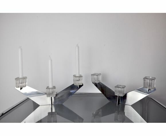 Pair Of Peill & Putzler Candlesticks, Glass And Metal, Germany, 1970 photo furniture