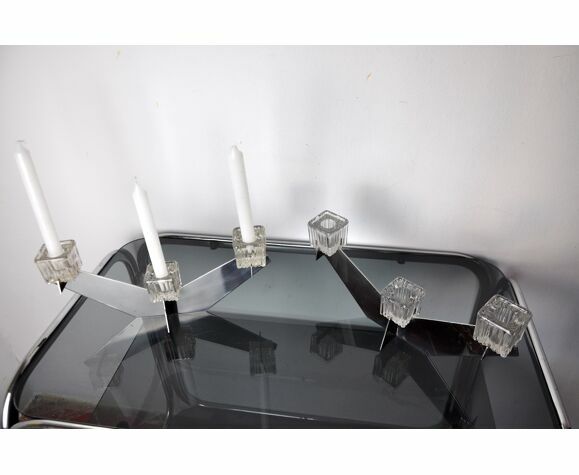 Pair Of Peill & Putzler Candlesticks, Glass And Metal, Germany, 1970 photo buy