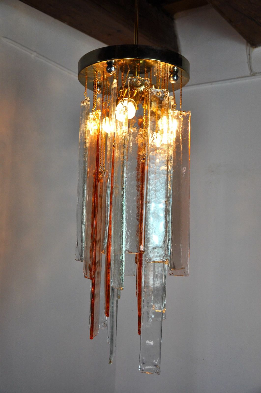 Poliarte Chandelier By Albano Poli, Pink And Transparent Murano Glass, Italy, 1970 photo vinterior
