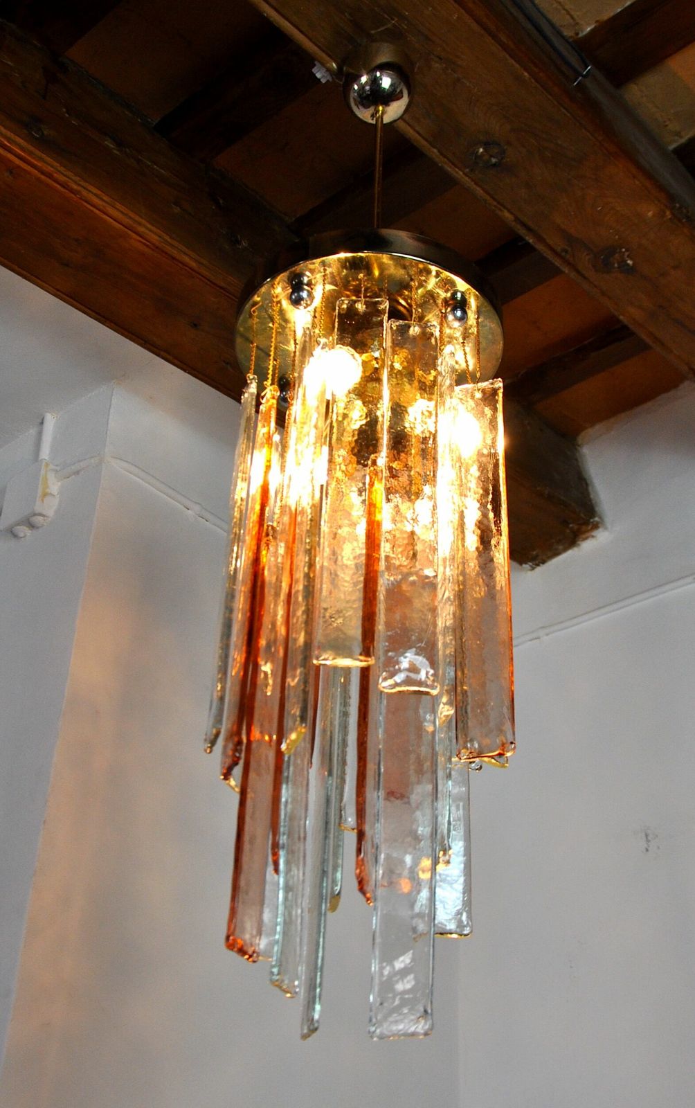 Poliarte Chandelier By Albano Poli, Pink And Transparent Murano Glass, Italy, 1970 photo vintage