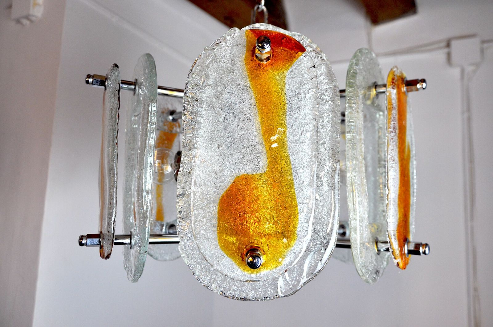 Mazzega Murano Chandelier, Orange Frosted Glass, Italy, 1970 photo vinterior