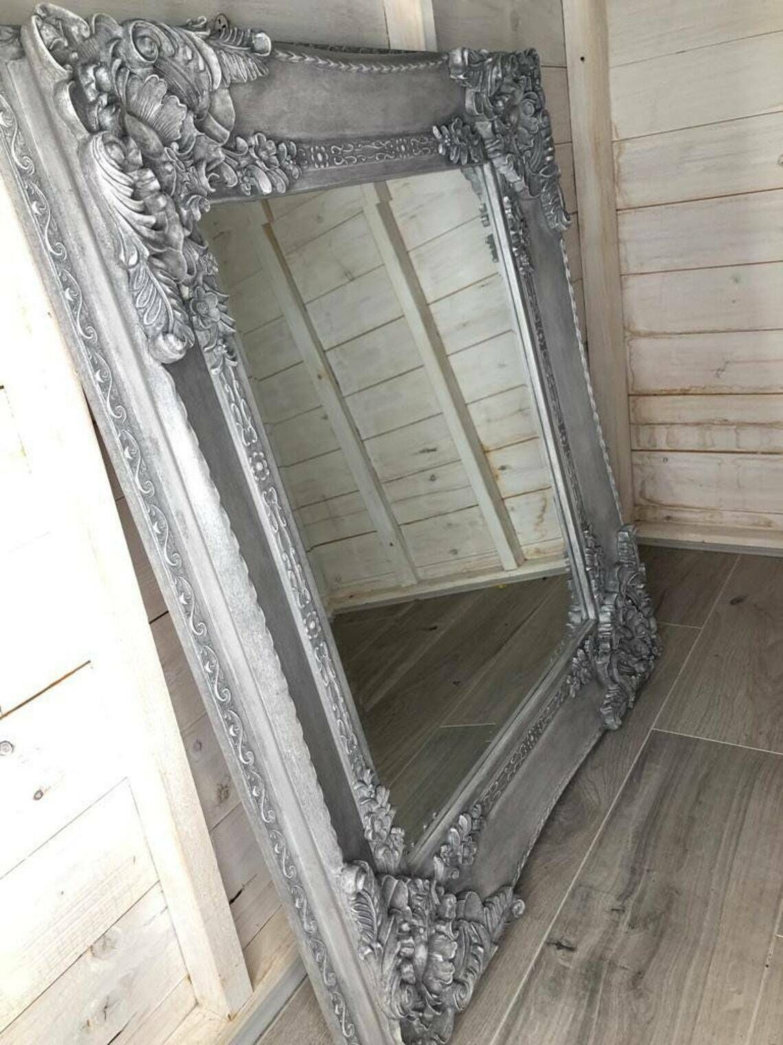Mirror – Recreated Large Carved Bevelled Mirror – Defining Wax To Detail – Grey – Statement Mirror – Bedroom – Bathroom   Living Room photo for sale