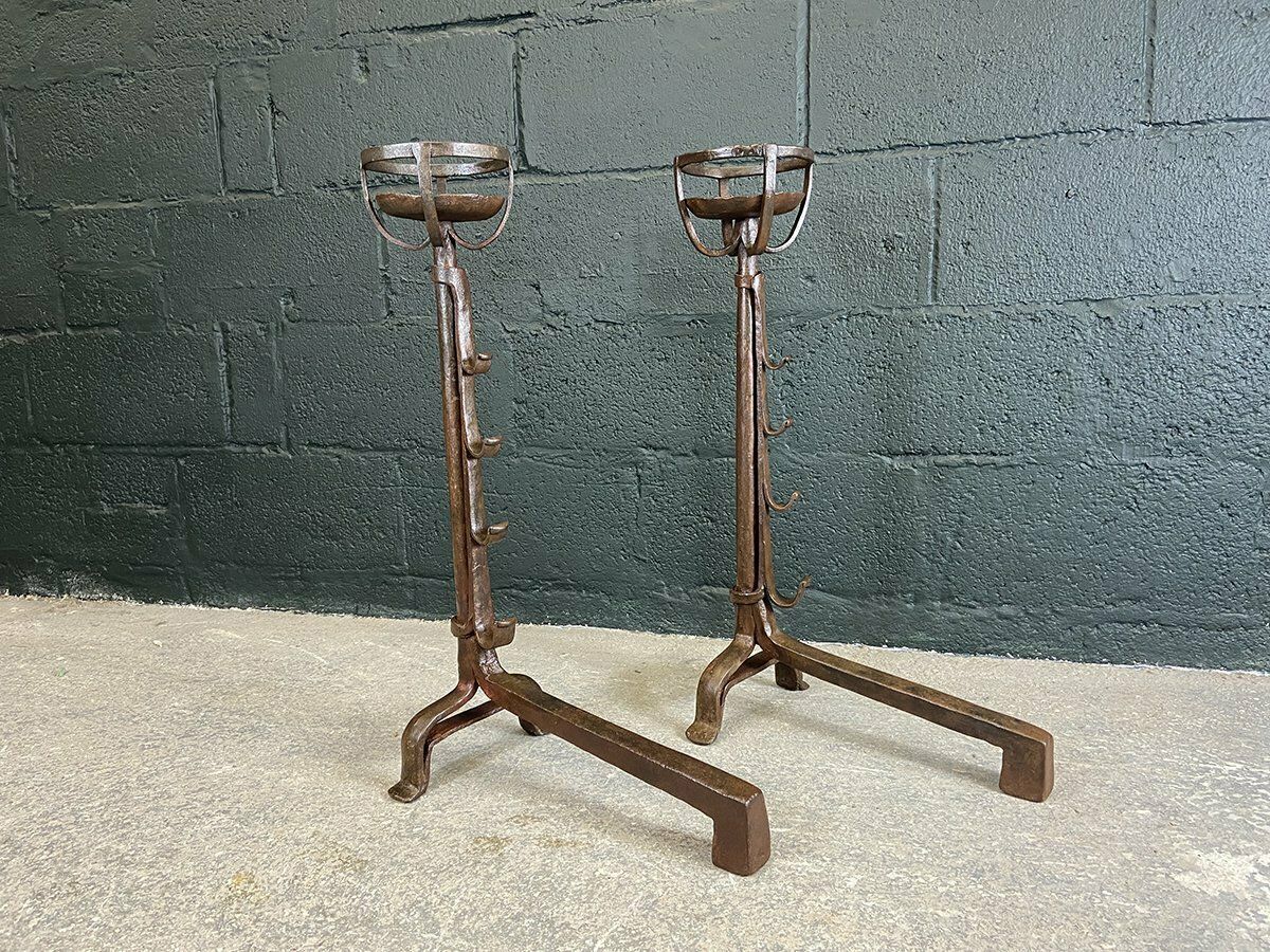 photo for sale Pair Of French Wrought Iron Fire Dogs