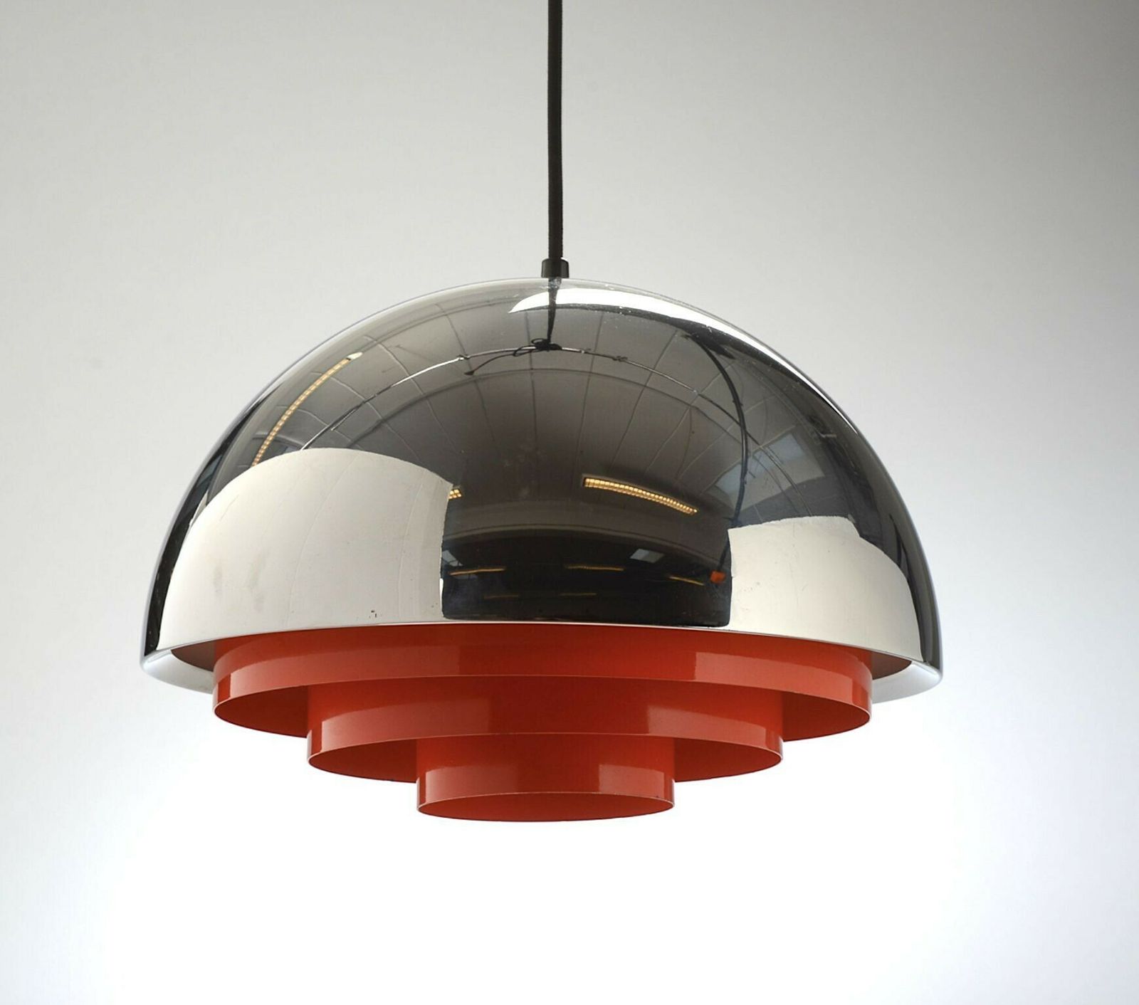 A Pair Of Orignal Chrome And Orange "Milieu" Ceiling Lights By Jo Hammerborg photo furniture