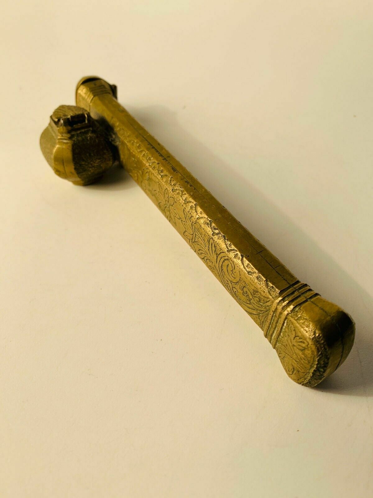Antique Oriental Brass Brush & Ink Holder photo vinterior