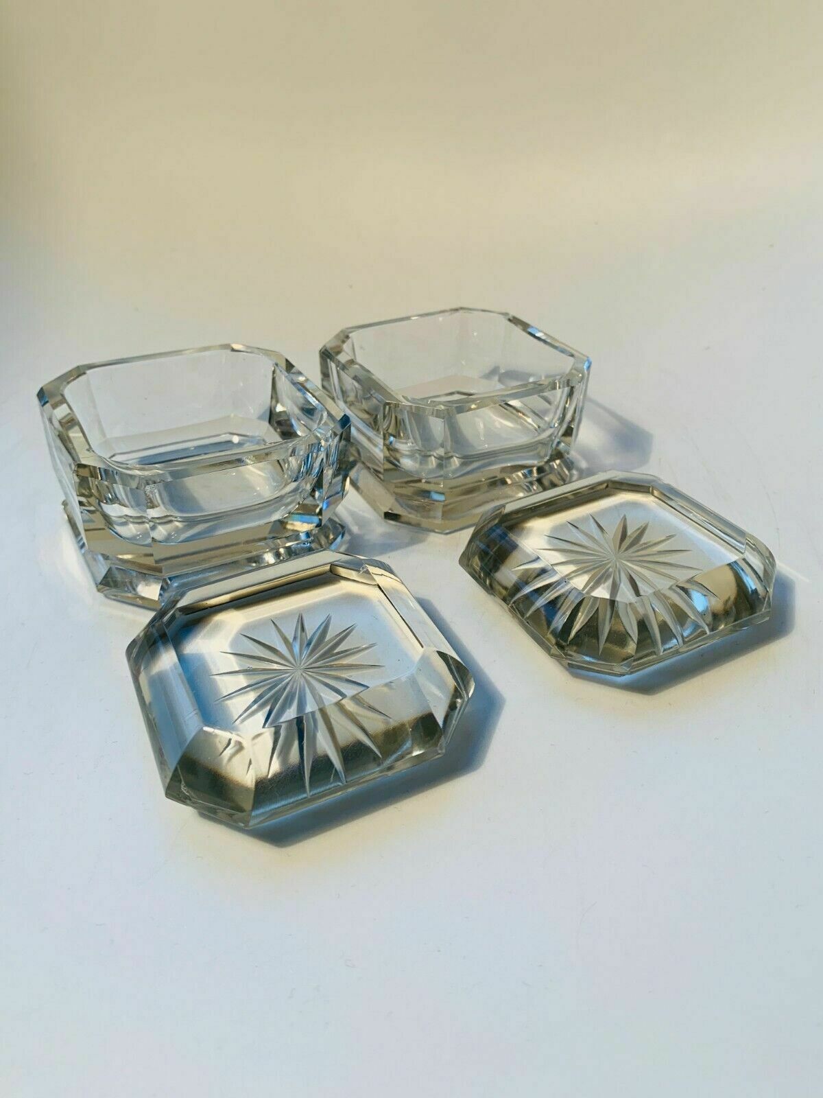 photo furniture Pair Of Art Deco Crystal Glass Lidded Vanity Dresser Jars