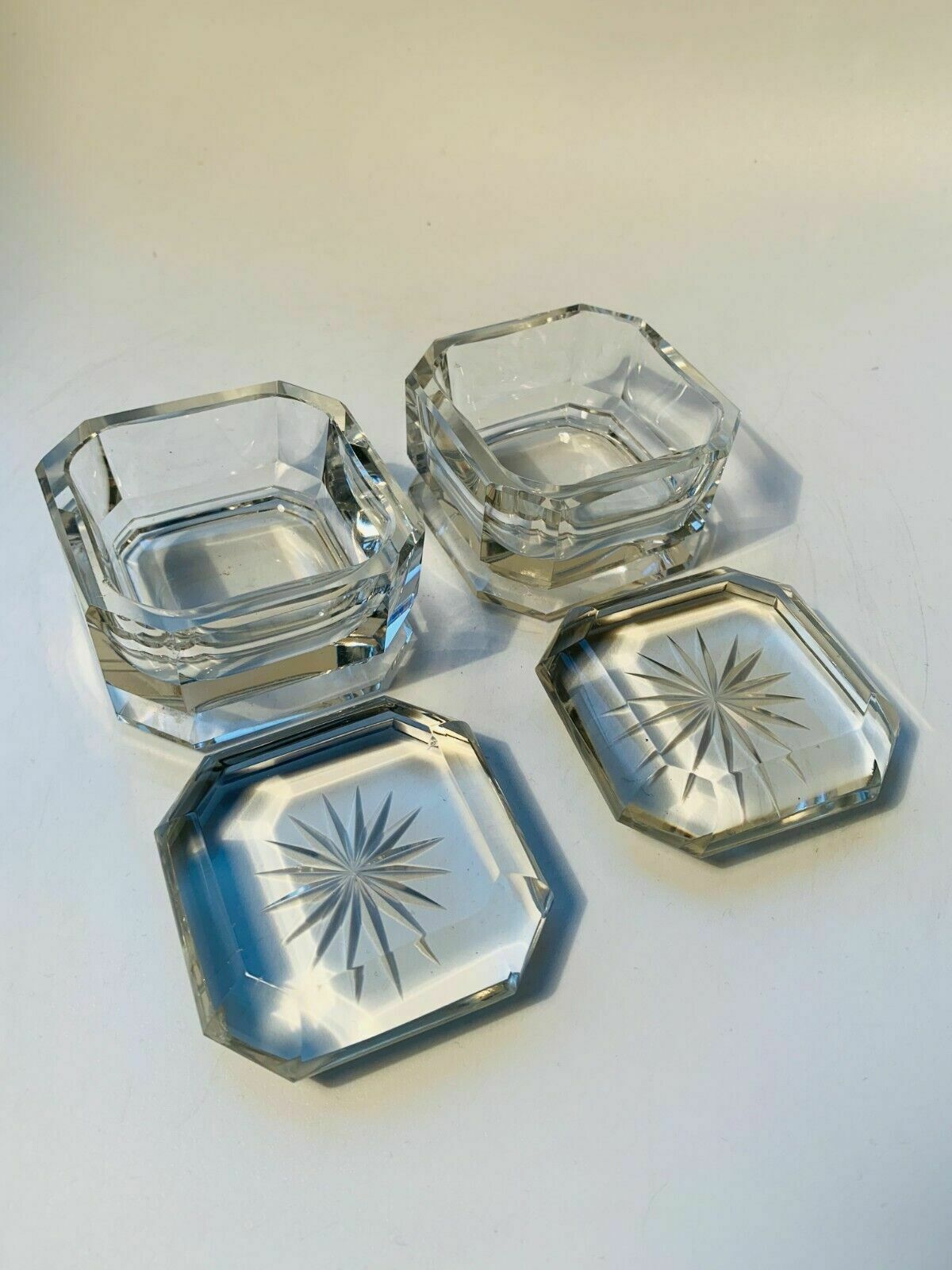 Home Decor Pair Of Art Deco Crystal Glass Lidded Vanity Dresser Jars photo