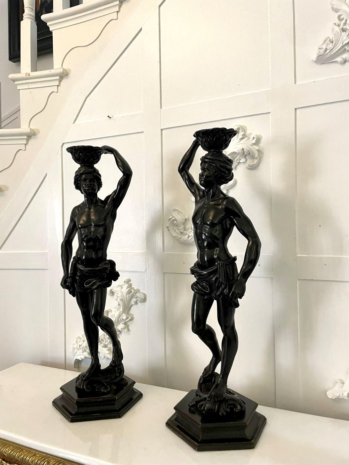 2995.0 Fine Pair Of Antique Carved Ebonised Figures photo