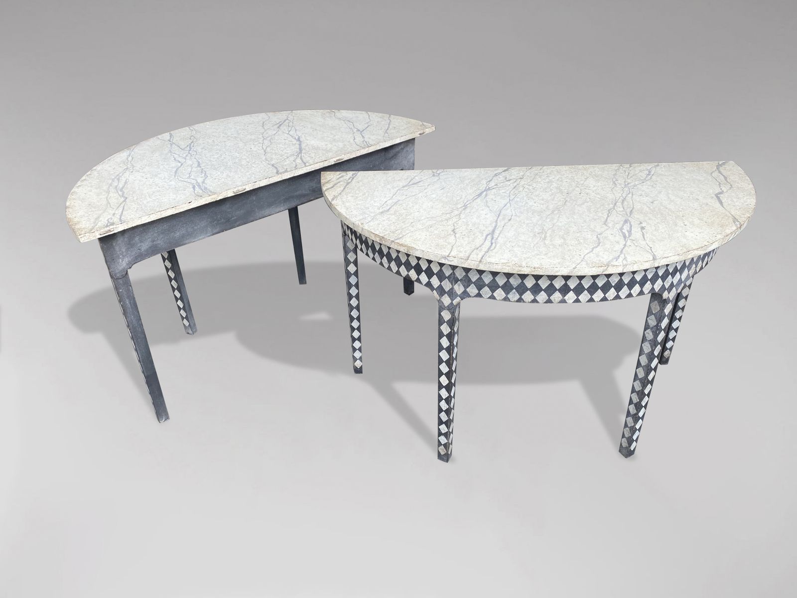 Pair Of 19th Century Painted Demi Lune Console Tables photo vinterior