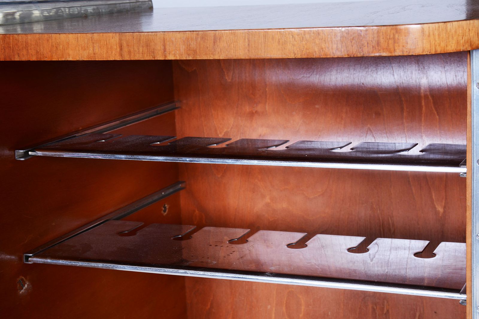 photo vintage Restored Walnut Bauhaus Sideboard By Robert Slezak, Chrome Plated Steel, Czechia, 1930s
