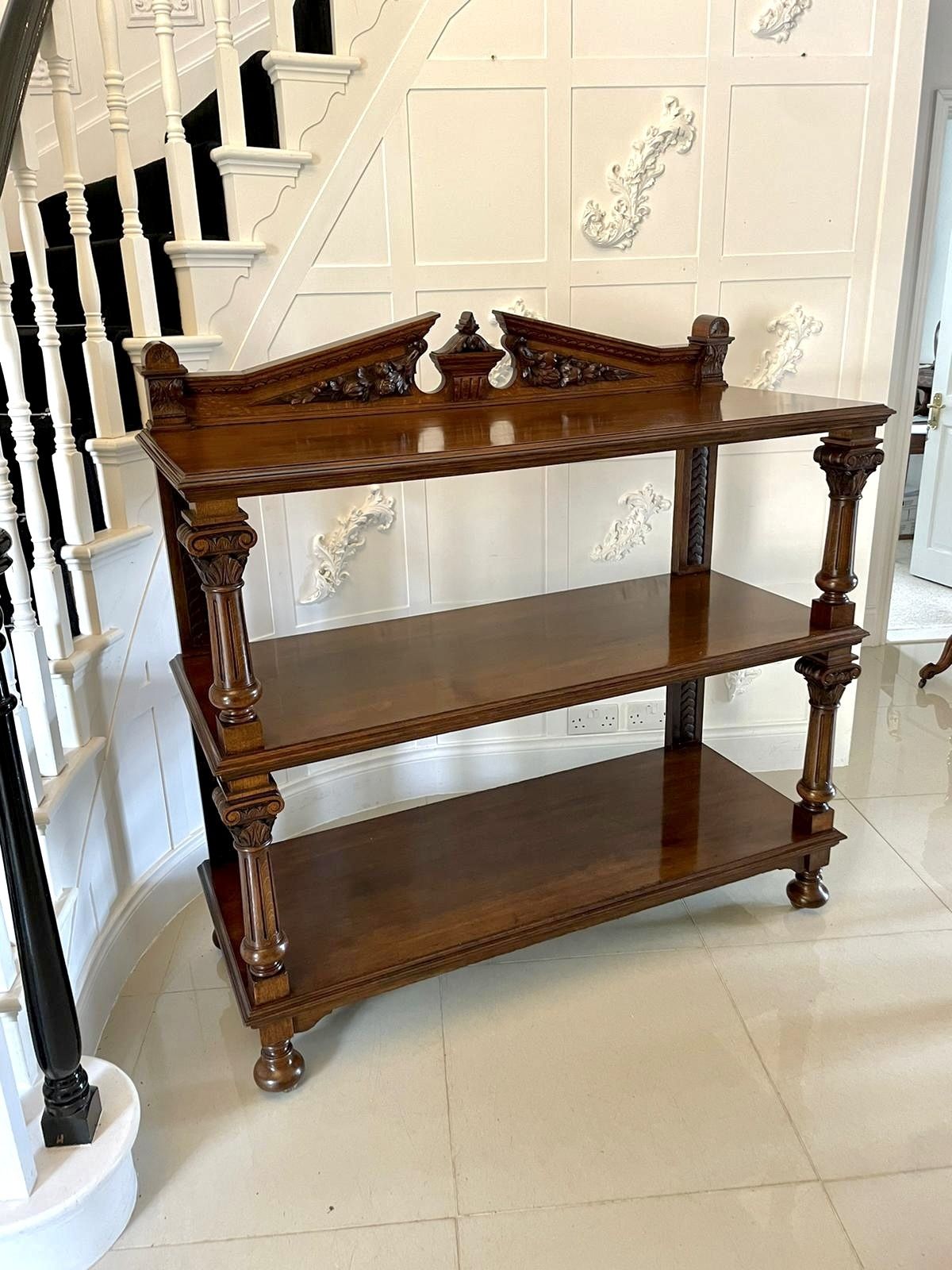 Quality Antique Carved Oak Dumbwaiter photo Furniture