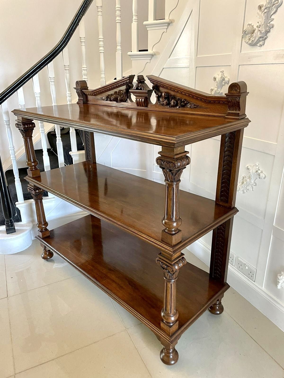 Furniture Quality Antique Carved Oak Dumbwaiter photo