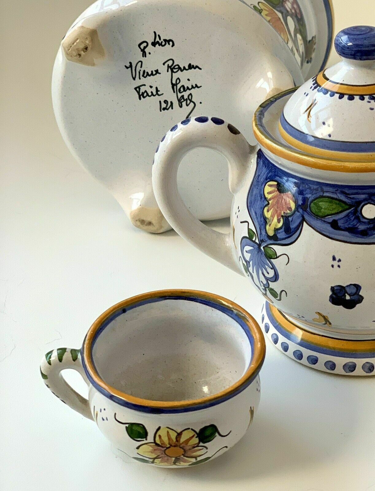 photo for sale Hand Painted Faïence Décor Rouen Tisaniere Teapot & Warmer, French