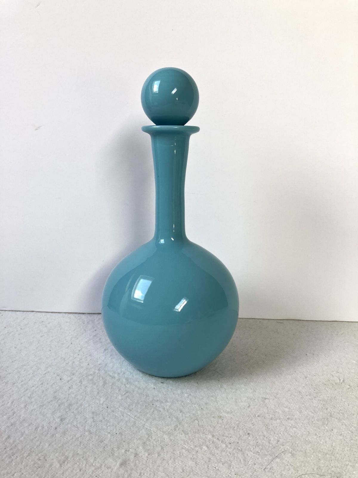 A French Vintage Portieux Vallerysthal Turquoise Opaline Glass Decanter. photo furniture