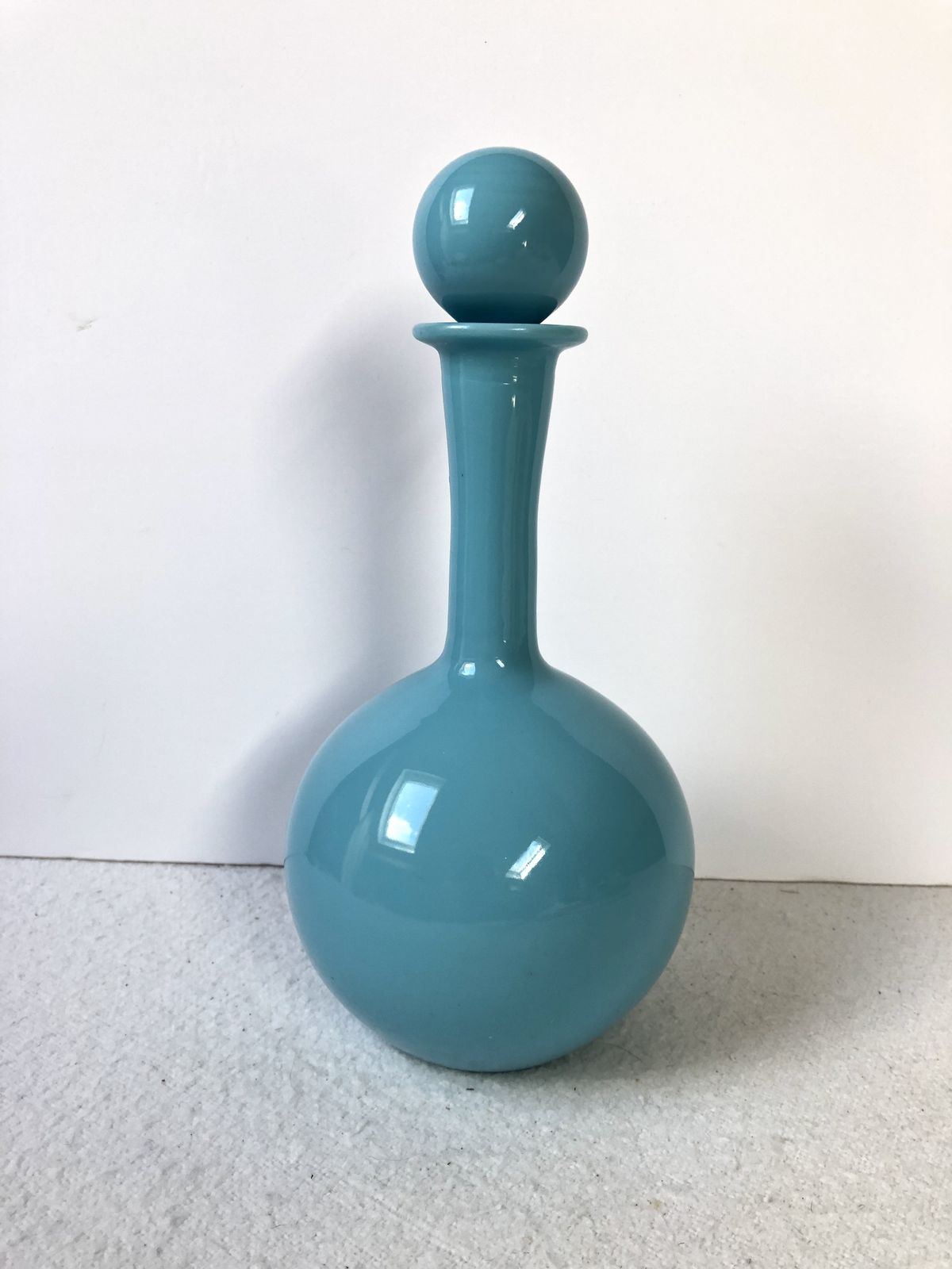 A French Vintage Portieux Vallerysthal Turquoise Opaline Glass Decanter.