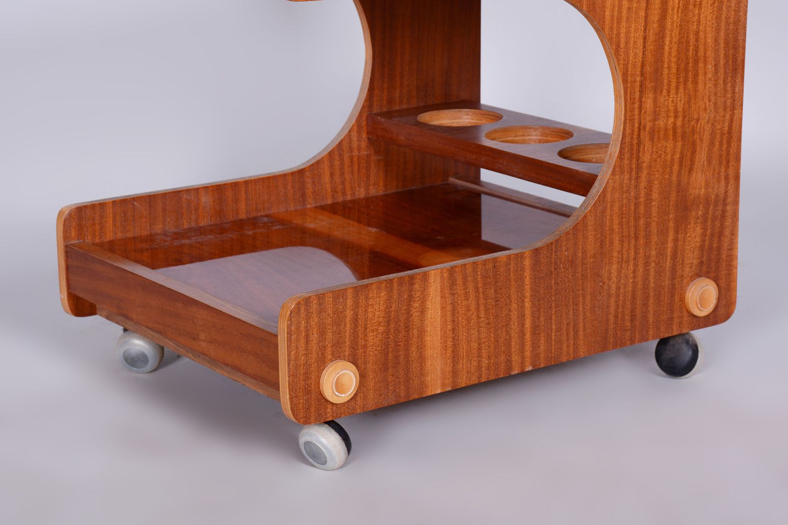 Restored Midcentury Mahogany Trolley, Revived Polish, Czechia, 1960s photo buy