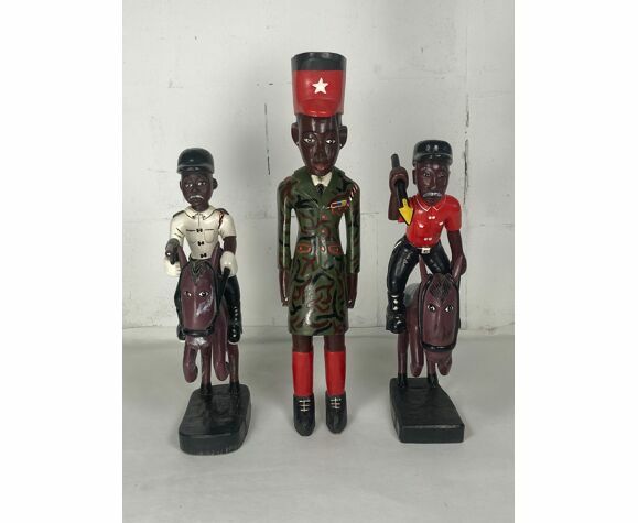 photo vintage Set Of 3 Large African Baule Figurines Ivory Coast 1970s