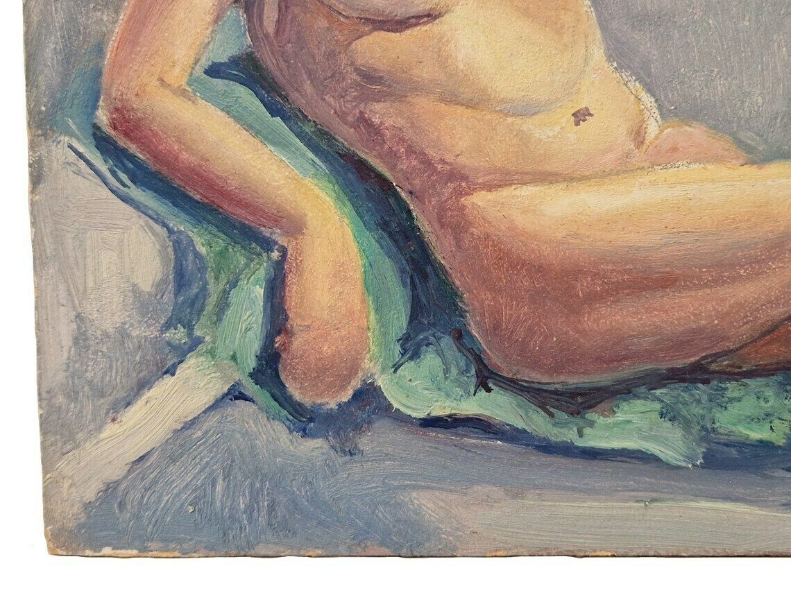 French Nude Woman Painting, Mid Century Naked Lady Portrait, Suzanne Ouvrier Signed Erotic Art photo vinterior