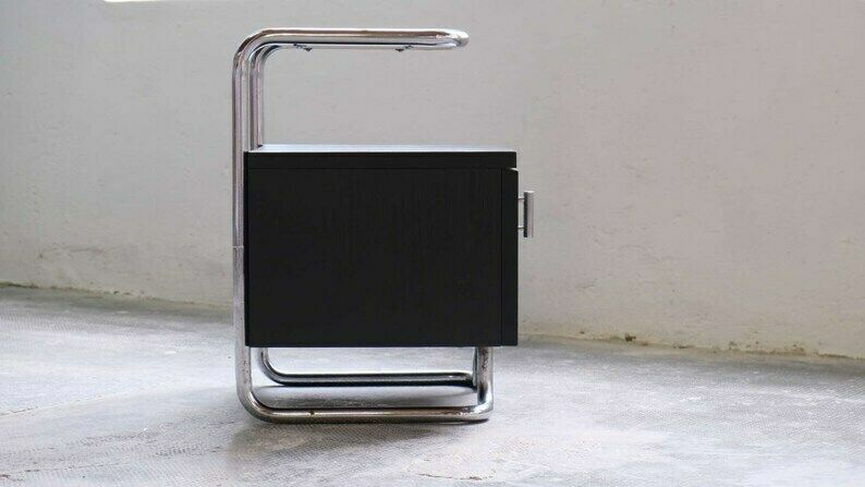Bauhaus Bedside Table In Black With Chromed Tubular Steel photo buy