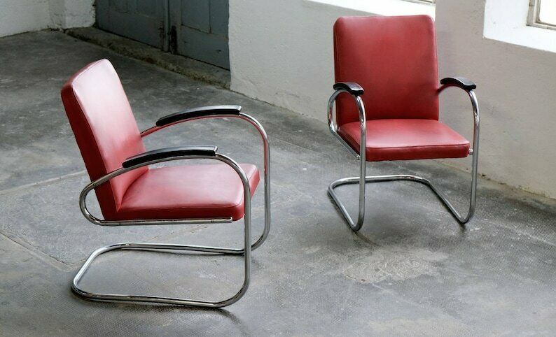 Bauhaus Armchair, Mauser Rs7 Cantilever Chair With Red Imitation Leather Covers (#2 Of 2) photo 1428.0