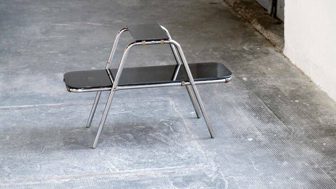Small Bauhaus Flower Bench With Black Glass Plates