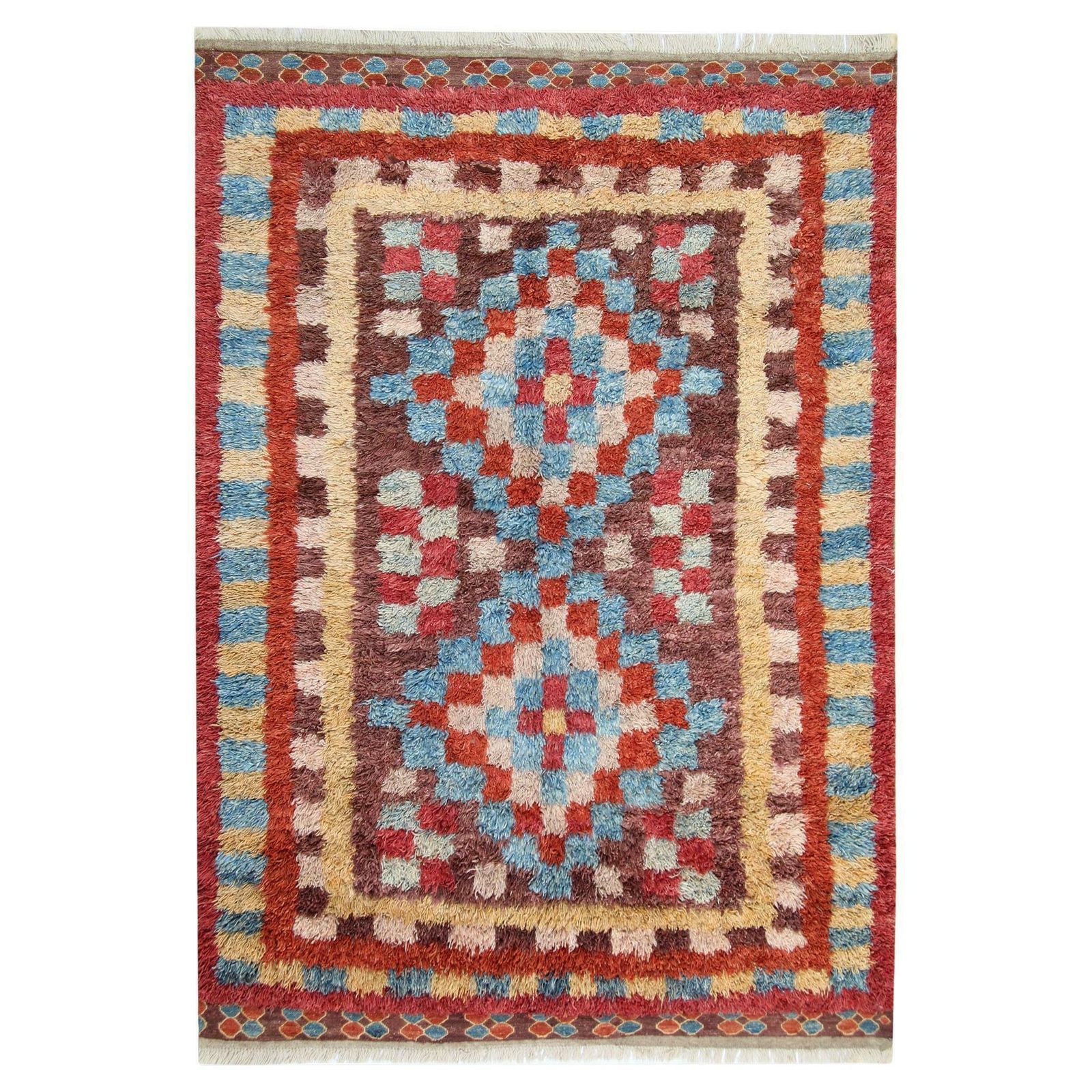 Handmade Carpet Moroccan Rugs, Shag Rugs, Pink And Red Primitive Carpet For Sale