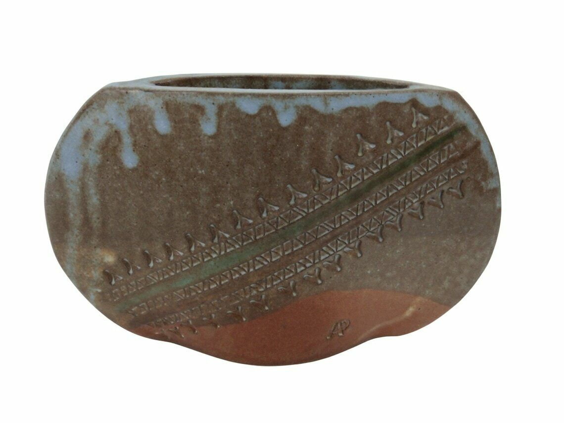 Mid Century Art Studio Pottery Vase With Full Moon And Tree Landscape Signed Ap, Modernist French Mcm Ceramic photo 113.0