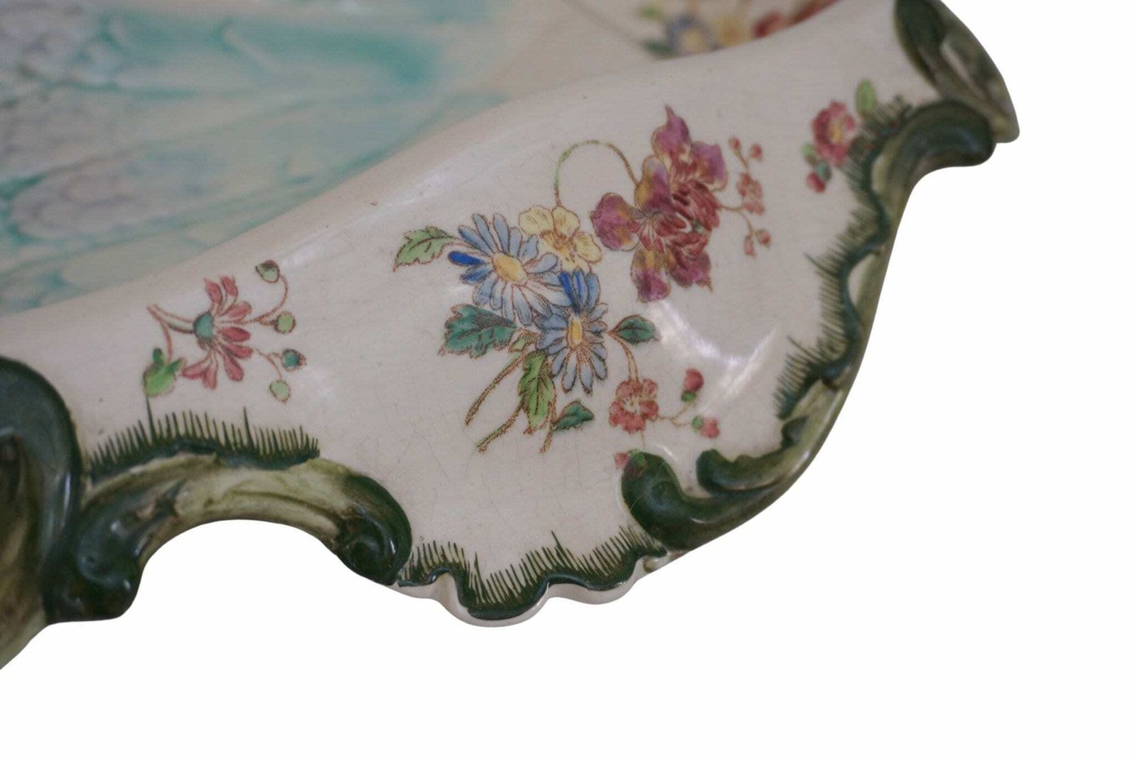 Antique French Faience Asparagus Cradle Platter By Longchamp With Hand Painted Spring Flower Decor photo buy