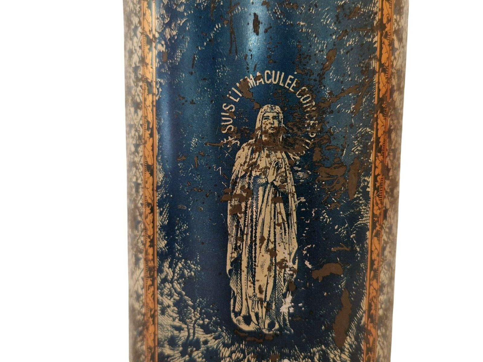 Antique Lourdes Souvenir Holy Water Flask, French Antique Tin Canteen photo 100.0