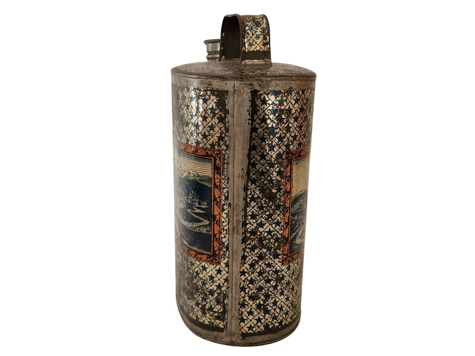 Antique Lourdes Souvenir Holy Water Flask, French Antique Tin Canteen photo vinterior