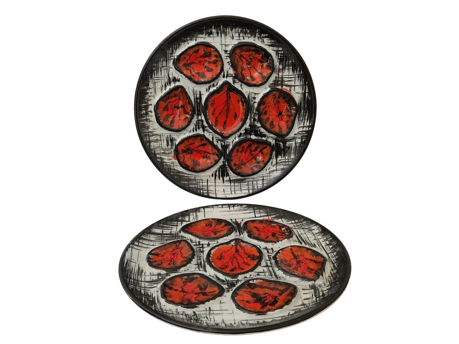 Vintage French Pornic Oyster Plates, Set Of 2, Mid Century Ceramic Seafood Serving Platters photo furniture