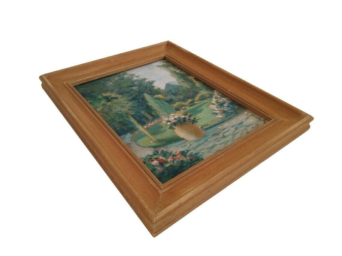 French Flower Garden And Park Landscape Painting, Framed And Signed Art photo 179.0