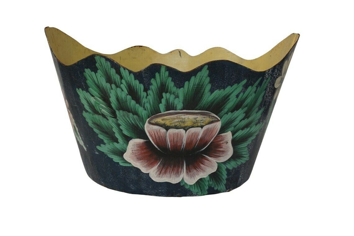 French Tole Planter Cache Pot, Vintage Hand Painted Monteith Wine Bottle Chiller