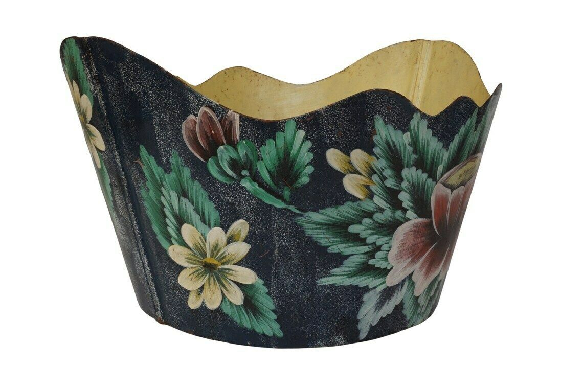 French Tole Planter Cache Pot, Vintage Hand Painted Monteith Wine Bottle Chiller photo buy