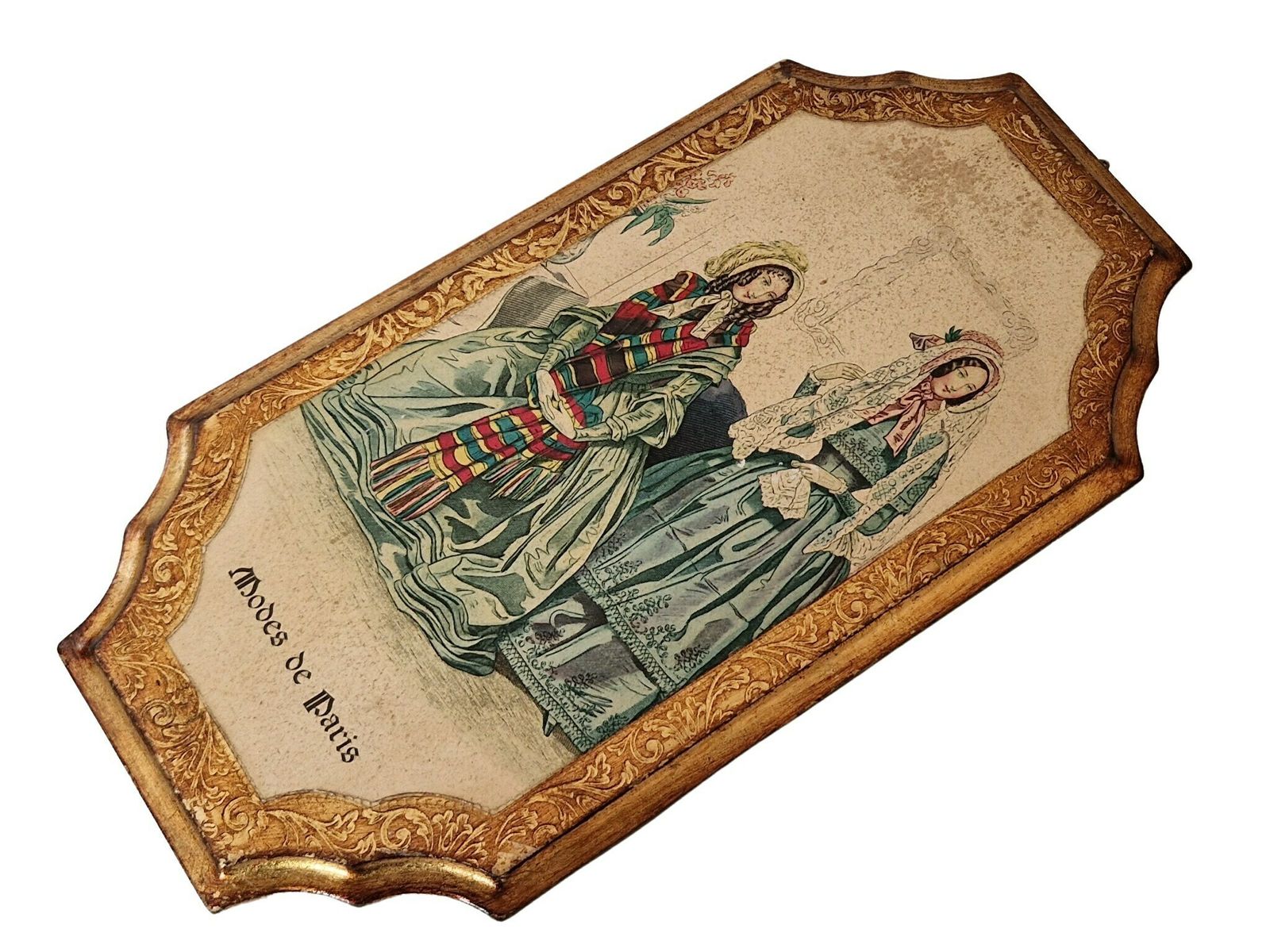 Florentine Modes De Paris Wall Hanging Plaques, Set Of 2, 19th Century Style French Fashion Prints photo Art