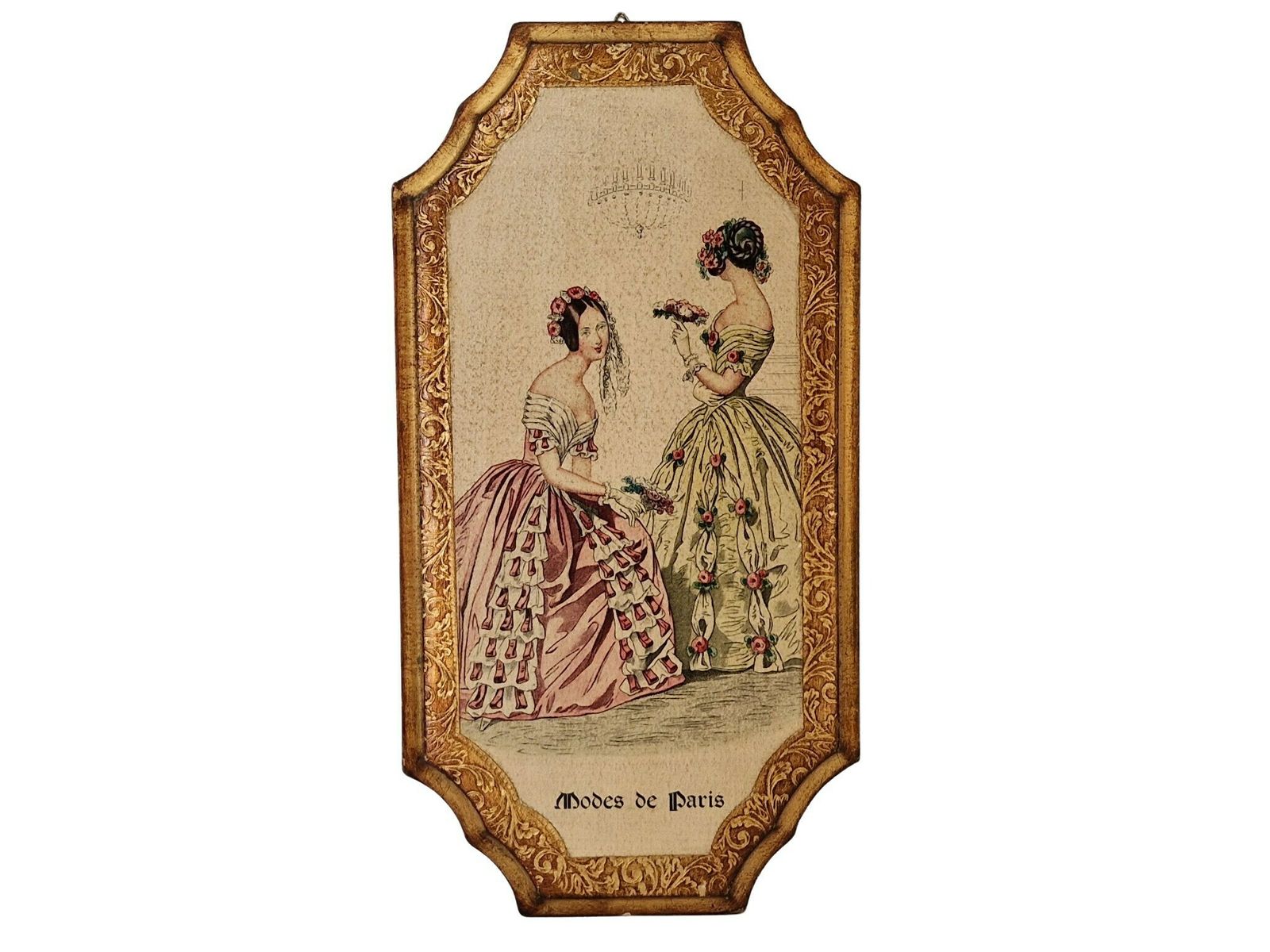 Florentine Modes De Paris Wall Hanging Plaques, Set Of 2, 19th Century Style French Fashion Prints photo 160.0