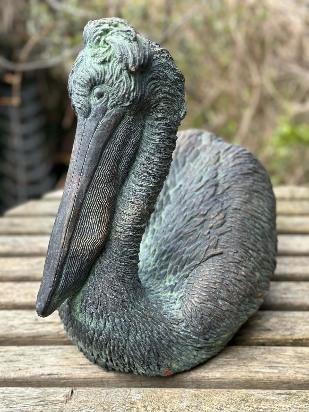 Beautiful Architectural Verdigris Bronzed Garden/Interior Sculpture/Statue Pelican With Fabulous Detailing photo vinterior