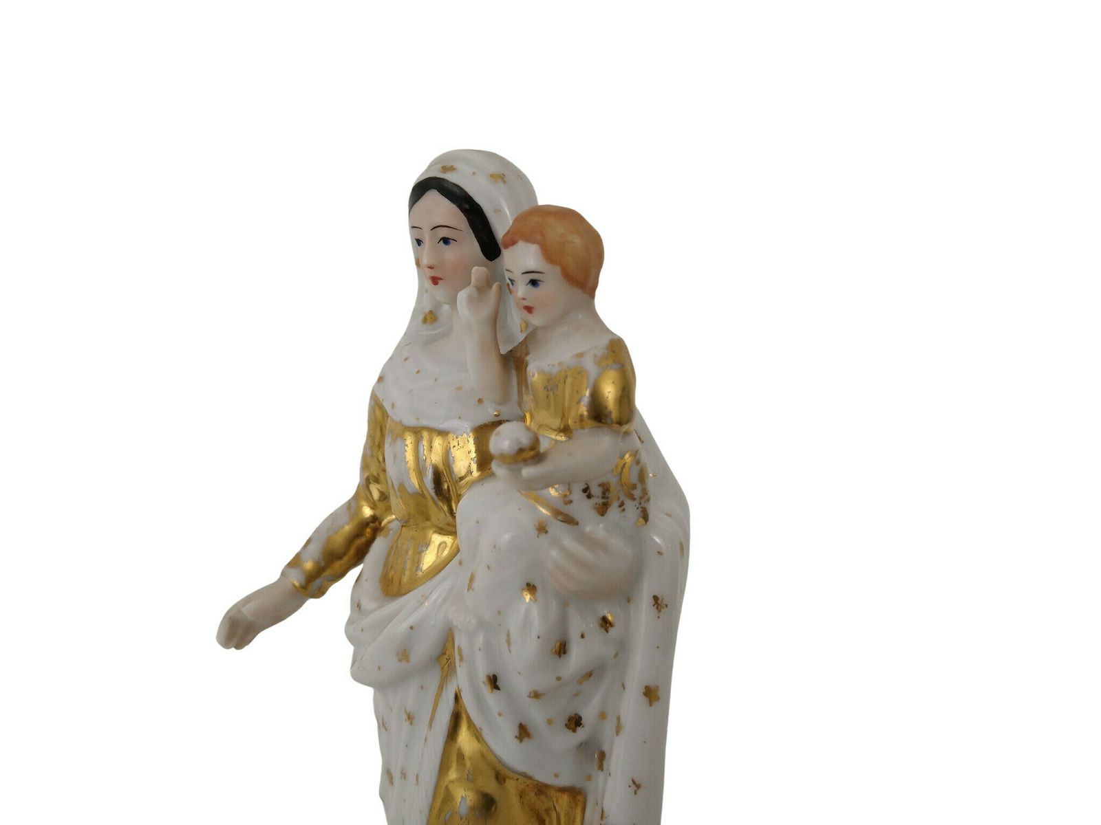 Antique Virgin Mary And Infant Jesus Porcelain Statue, 19th Century French Christian Mother And Child Saint Figurine photo buy