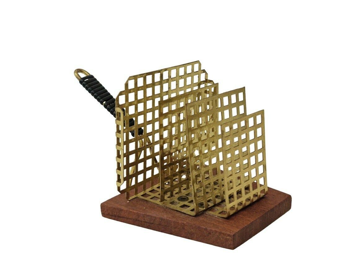 Mid Century Teak And Brass Letter Holder Rack, Mcm Desk Mail Organizer photo buy