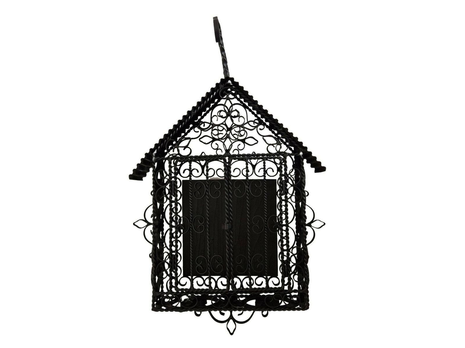 Antique French Wrought Iron Cemetery Cage, Victorian Mourning Wall Hanging Shrine