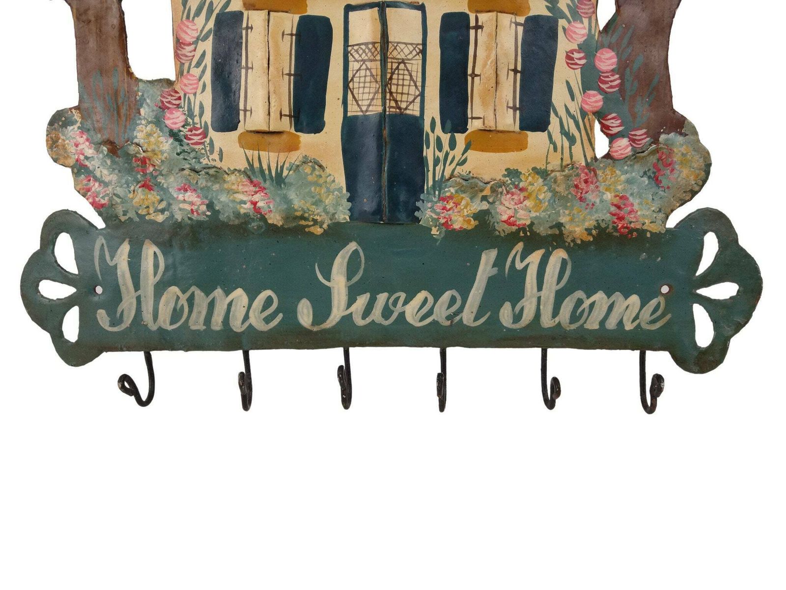 Vintage Home Sweet Home Wall Sign With Key Hooks, Hand Painted Country Cottage Decor, Kitchen Tea Towel Rack photo 111.0