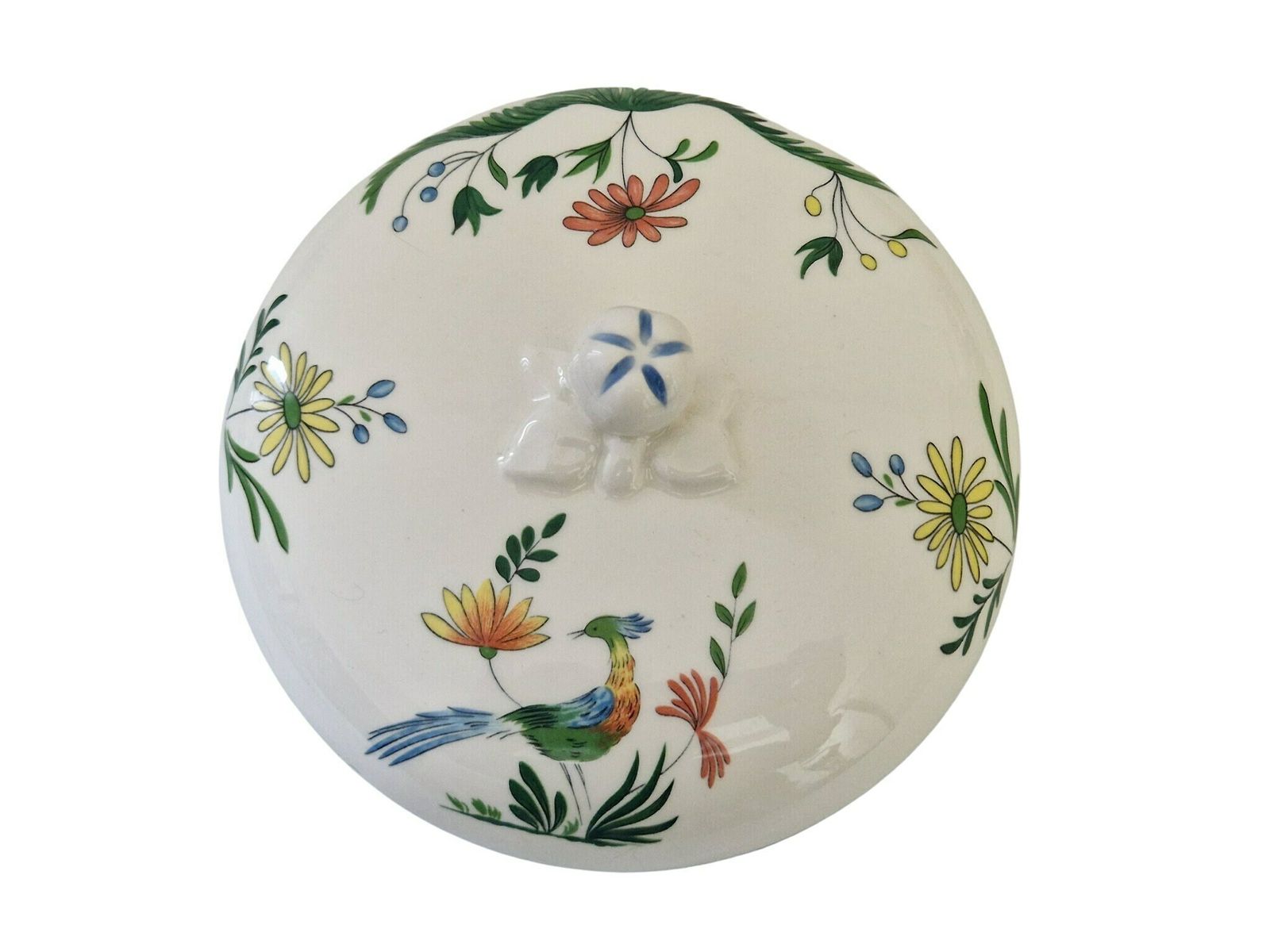 Gien Ceramic Candy Dish With Birds Of Paradise, French Faience Lidded Jewelry Box photo buy